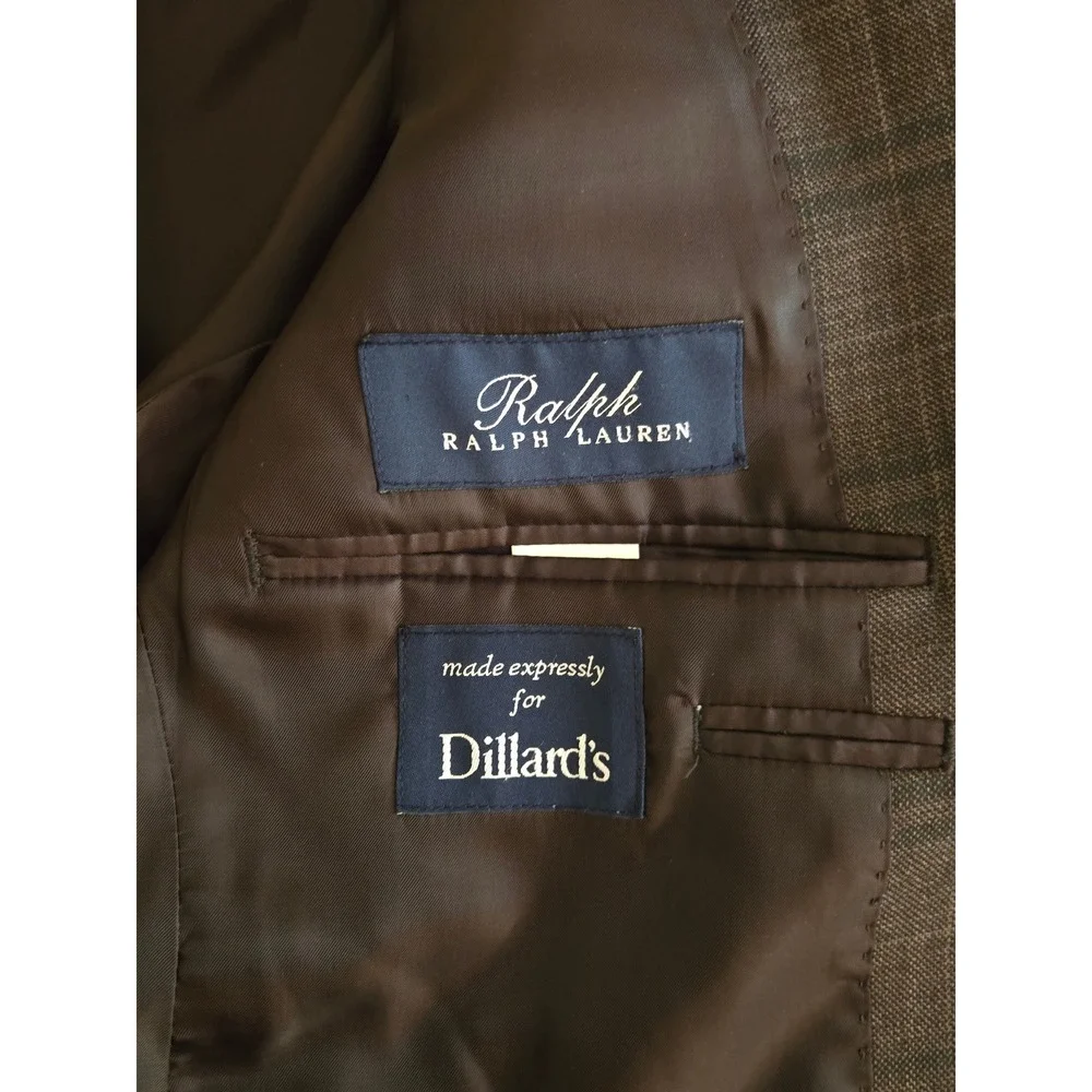 Ralph Lauren Mens 42R Brown Plaid 100% Wool Blazer Sport Coat Made in Canada‎
